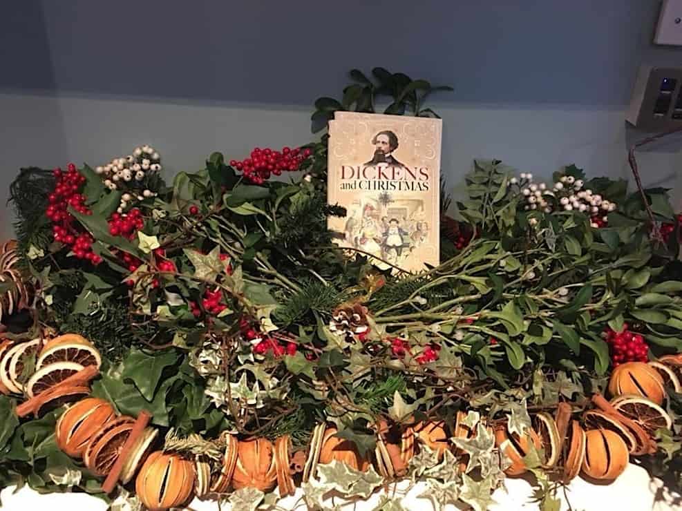 Dickens and Christmas on seasonal wreath