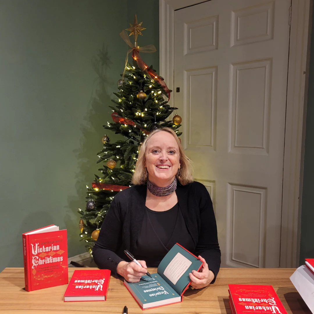 Lucinda Hawksley signing copies of her book, Victorian Christmas